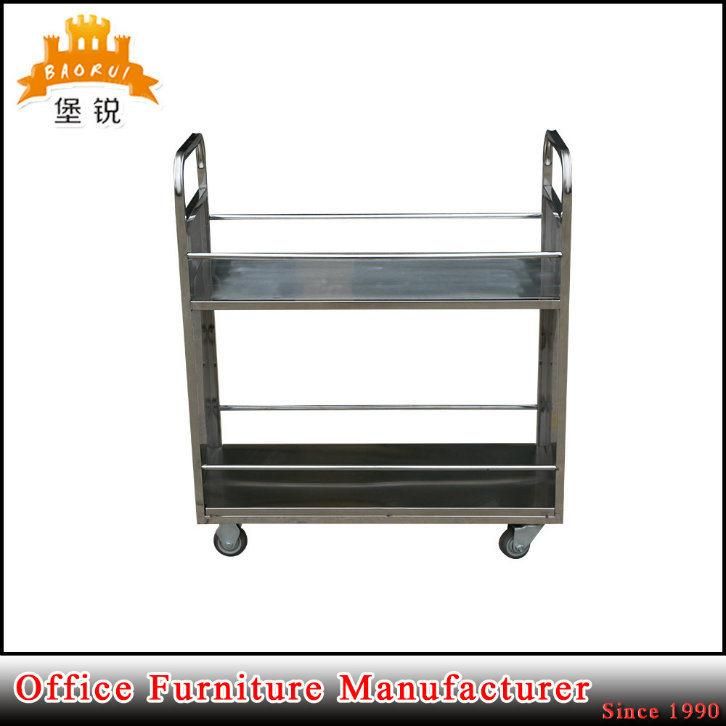 Stainless Steel Mobile Library Metal Book Cart