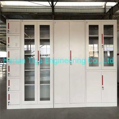 Prefabricated House Metal Office File Storage Shelf Double Glass 2 Door Steel Cabinet Furniture