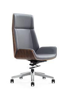 High Back Grey Wooden Plane Mechanism Polishing Aluminium Office Chair