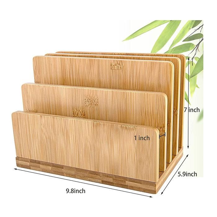 100% Bamboo Desk File Mail Organizer Countertop, Stahala 4 Slots Wood Desktop File Folder Sorter Holder Organizer for Document