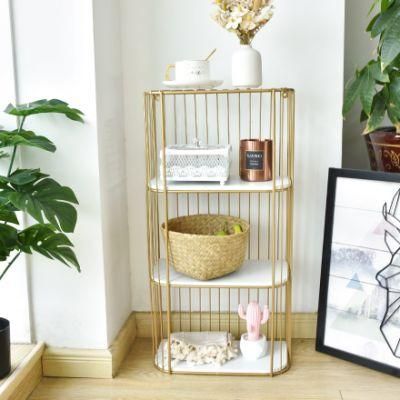 High Quality 3 - Tier Shelf Ladder Bookcase with Gold Metal Frame Wooden Display Shelves