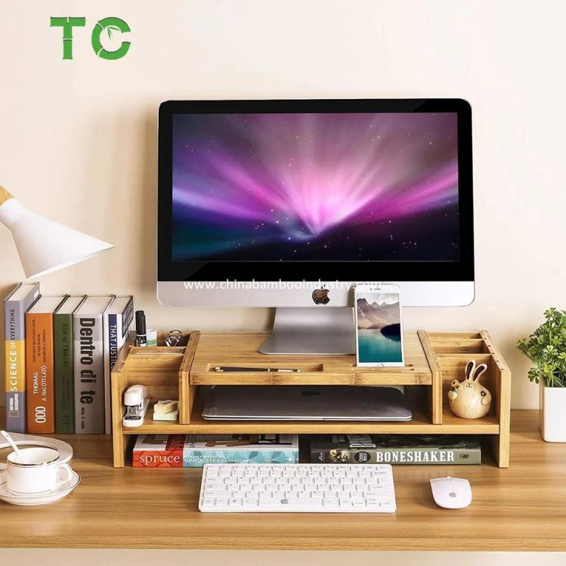 Wholesale 2-Tier Bamboo Desk Monitor Riser Stand - Desk Storage Organizer for Home and Office Computer Desk Laptop