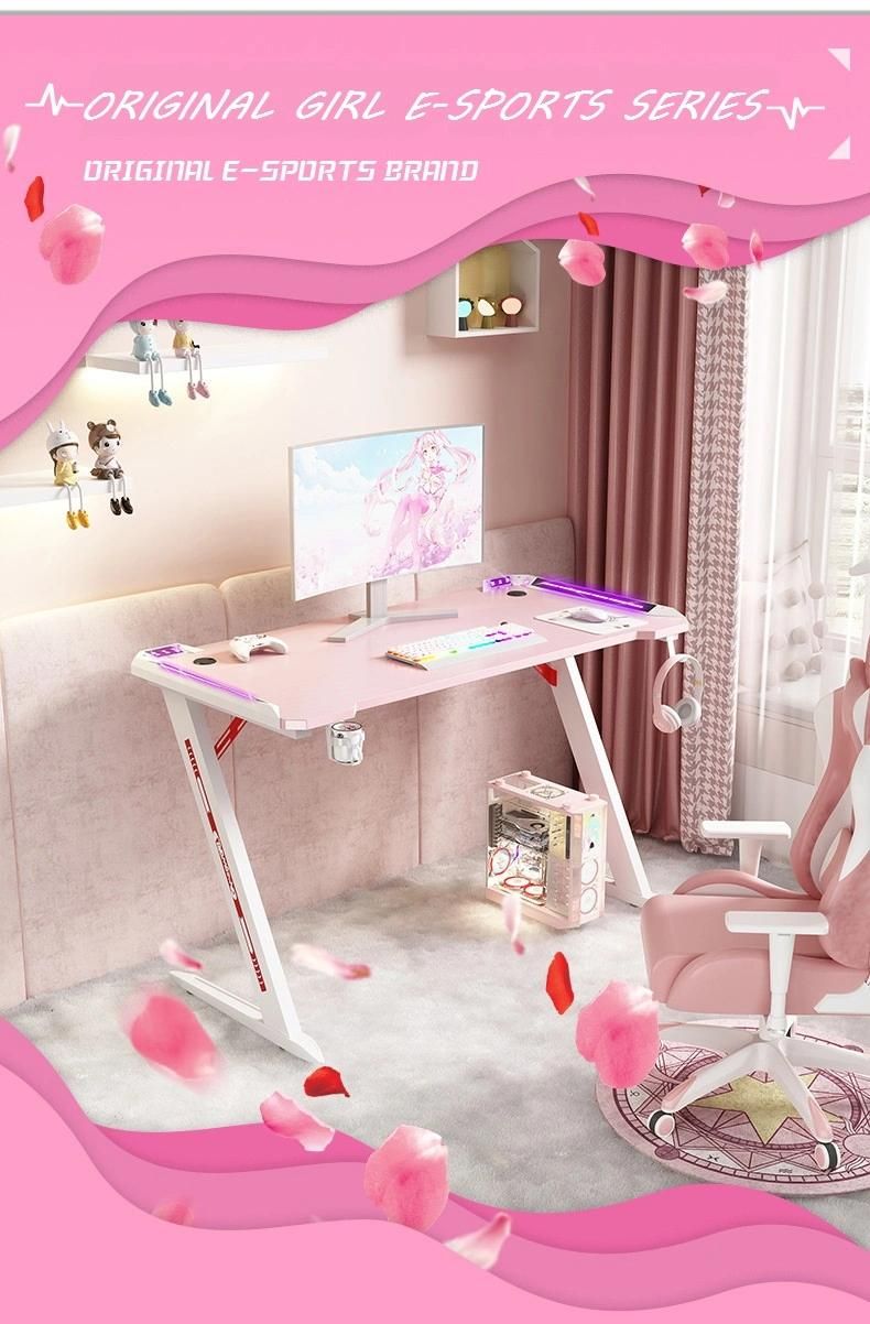 Elites Pink Style Girl Series Home Office Table Carbon Fibre Desk Top Waterproof PC Gaming Desk