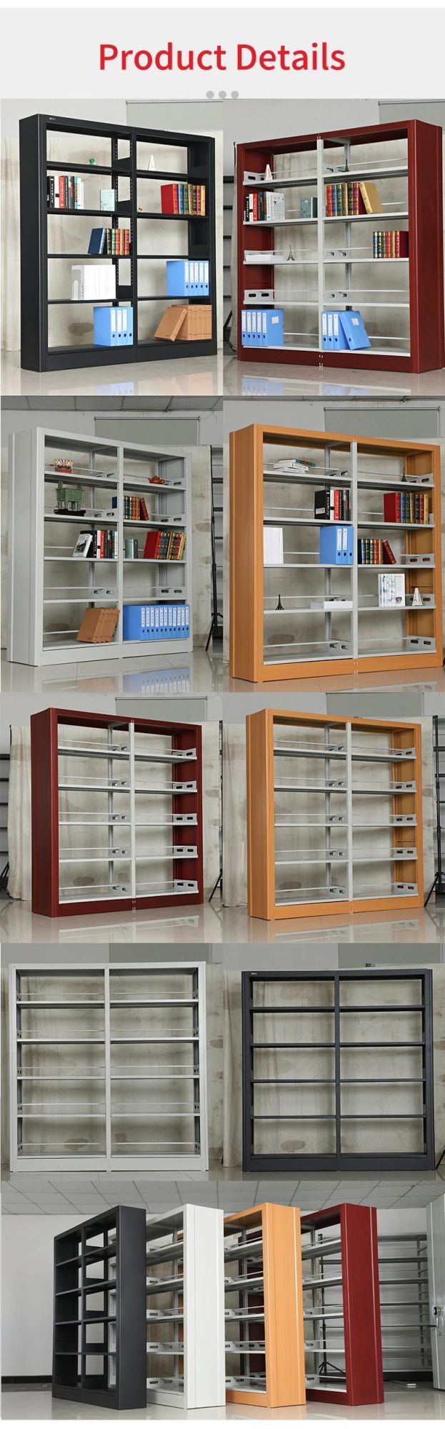 Double Size Office School Library Furniture Bookcase Metal Storage Bookshelf