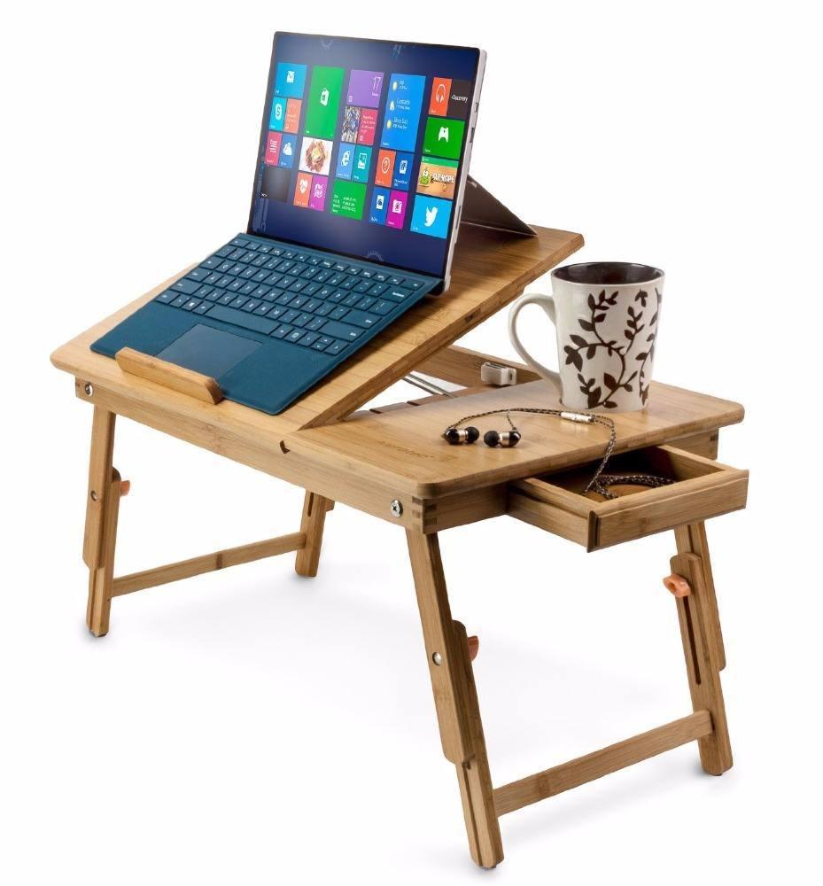 Natural Bamboo Adjustable Folding Bed Table Laptop Desk