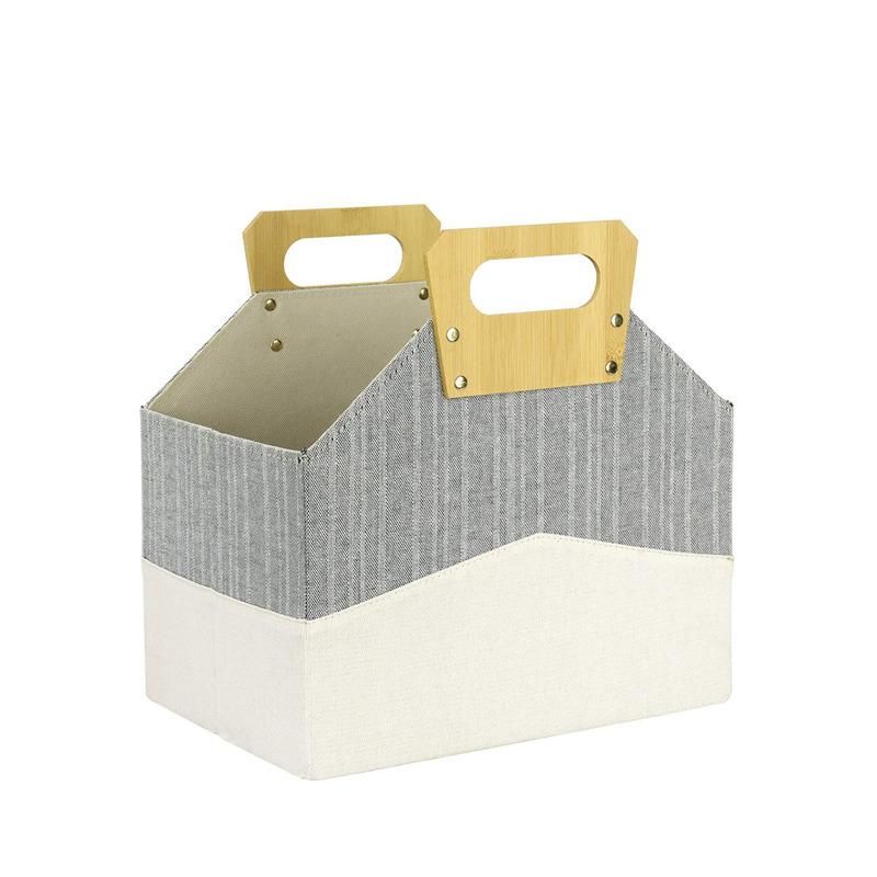 Foldable Storage Bins Collapsible Storage Basket with Bamboo Handles Magazine Rack Box for Shelves Closet & Living Room