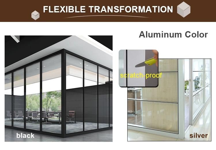 Newest Design Interior Room Divider Aluminum Frame Tempered Glass Office High Partition Wall