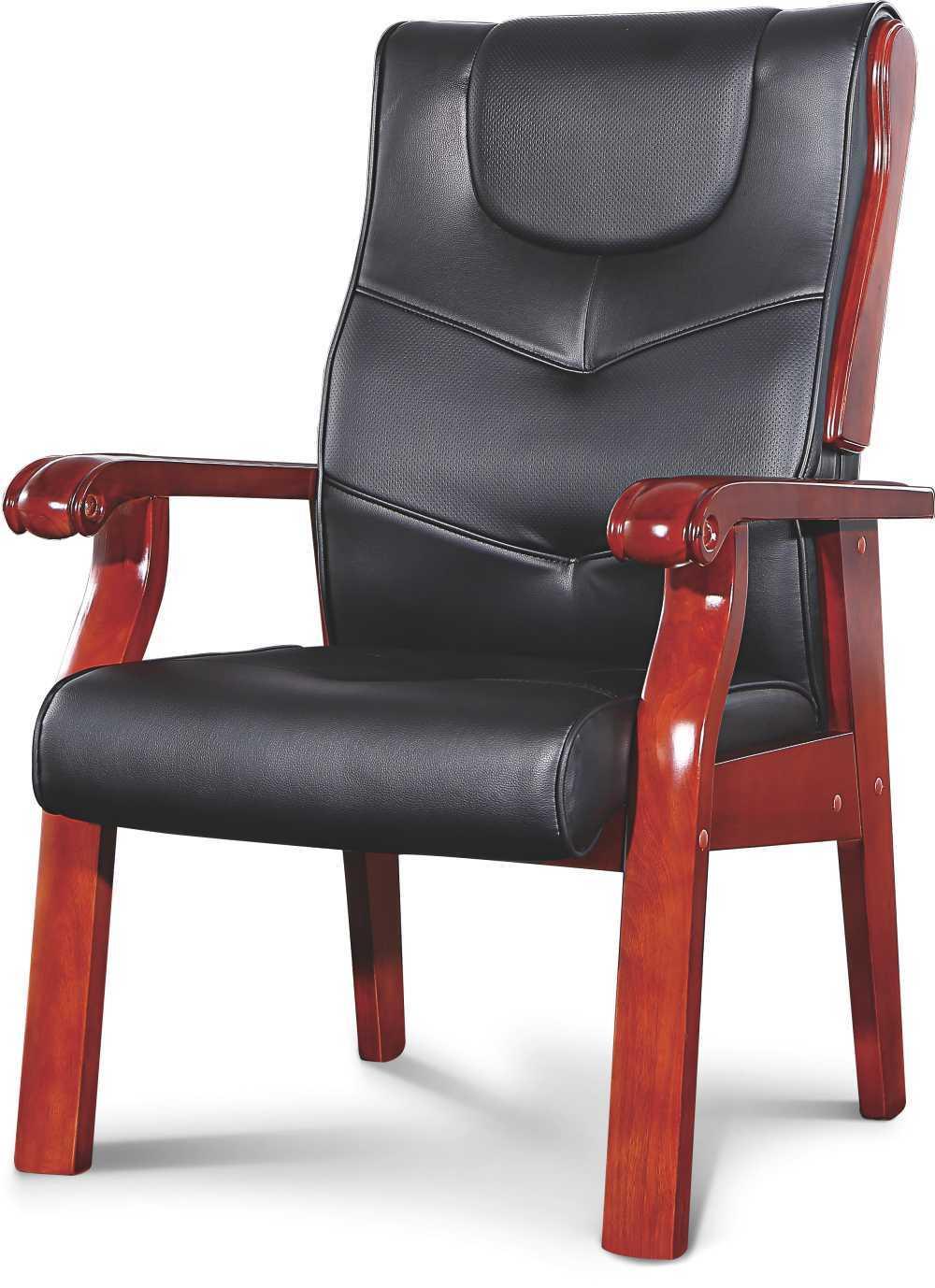 Conference Boardroom Visitor Office PU Leather Chair with Wooden Armrest and Legs
