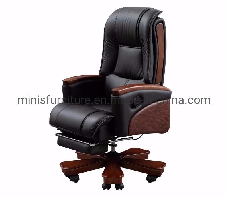 (M-OC296) CEO Office Executive Furniture Cow Leather Swivel Chair with Wood Arms and Footstool