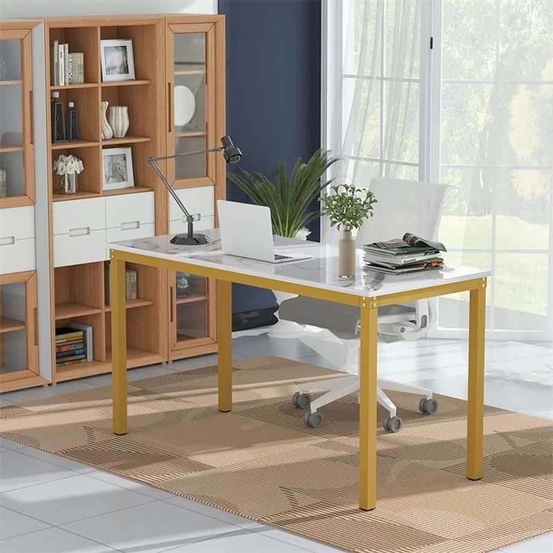 Marble Top Wooden Computer Table with Gold Color Leg