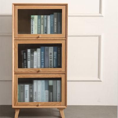 Nordic Solid Wood Floor Storage with Glass Door Bookshelf Japanese Style Combined Display Cabinet 0032