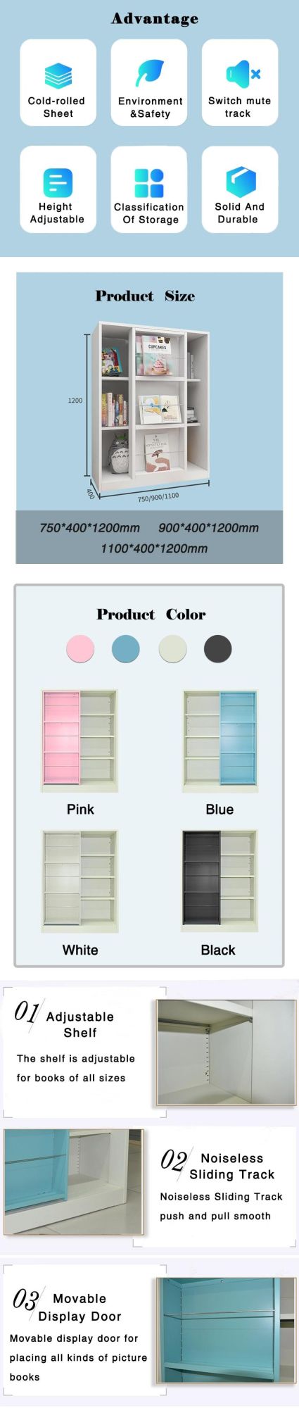 Metal Storage and Bookcase Cabinet Bookshelf Storage Rack for Kids