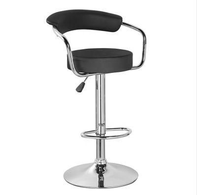 Black Bar Chair with Metal Lumbar Support Swivel Bar Seat