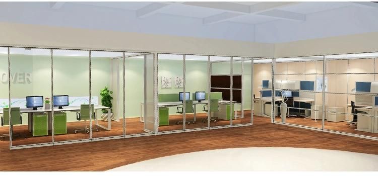 Room Divider Office Wood Glass Partition Wall with Double Glass Aluminium Blinds Inside