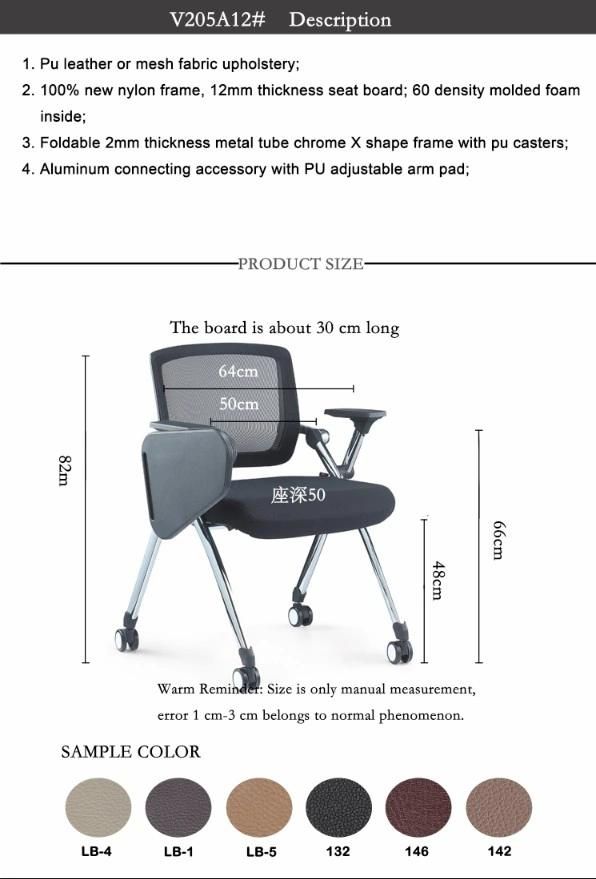Foldable Training Chairwith Wheels Writing Table Cup Holder for Meeting Room