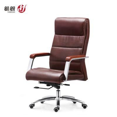 Middle Back Wooden Armrest Swivel Manager PU Leather Office Chairs
