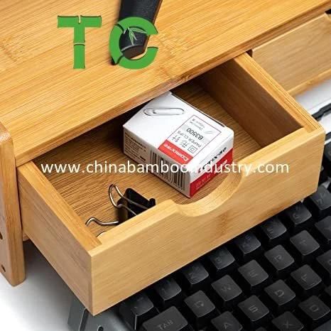 Whoesale Bamboo Desktop Stand Monitor Stand and Desk Organizer with 3 Drawers