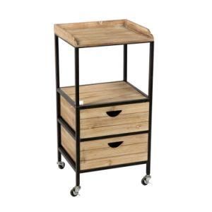 4-Shelf Wooden Trollery Cart Bookshelf with 2 Drawer