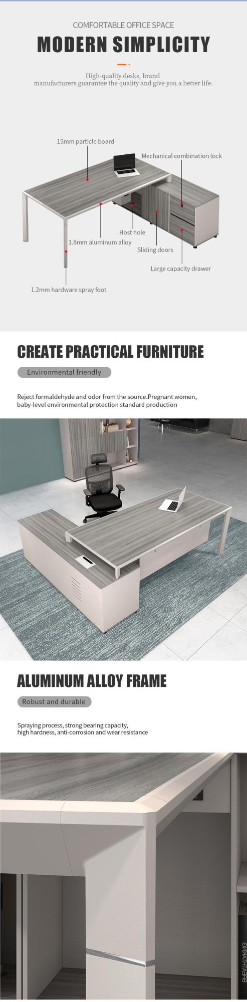 Luxury Modern Wooden Panel L Shape Boss Office Table Office Furniture Executive Desk