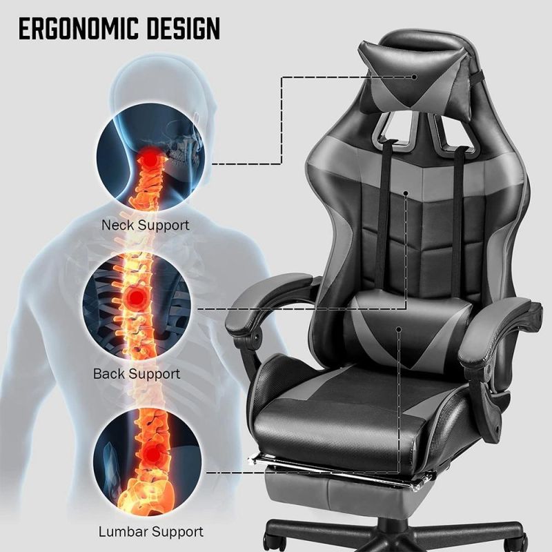 Black Ergonomic High Back Leather Gaming Chair with Footrest China
