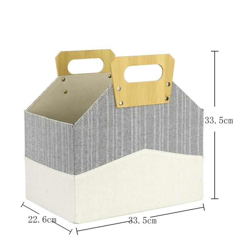 Foldable Storage Bins Collapsible Storage Basket with Bamboo Handles Magazine Rack Box for Shelves Closet & Living Room
