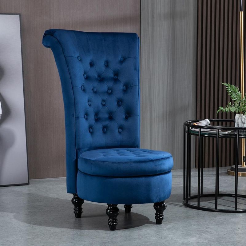 Blue PU Leather High Back Leisure Chair Thicken Lounge Chair