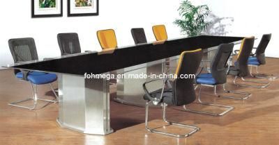 Office Furniture Rectangular Glass Conference Table Glass Meeting Table in Black (FOHJ-8085)