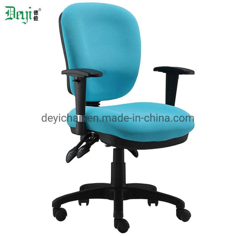 Blue Color Low Back 3 Lever Light Duty Mechanism with PU Height Adjustable Armrest Nylon Base and Castors Without Headrest Fabric Chair