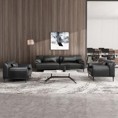 Black PU Leather Elegance Refind Design Euro Settee Set for Reception Area