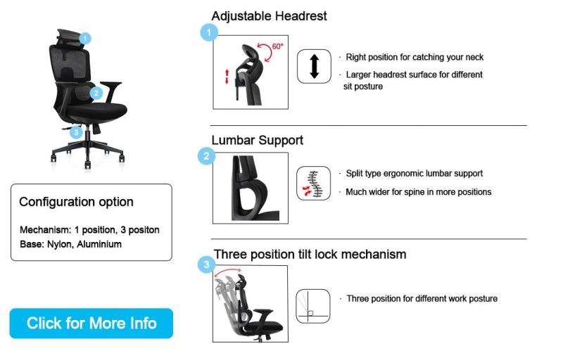 3 Position Locking Mechanism Unfolded Mesh Chair Work From Home