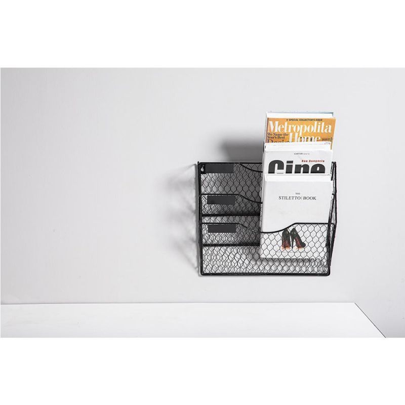 New Style Office Desktop Wire Metal Mesh 3 Compartment Stand Collection Rack Magazine Holder Desktop File Holder