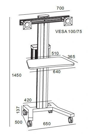 Mobile Computer Workstation Dual Monitor 10-24" Height Adjustment (PCM 1202)