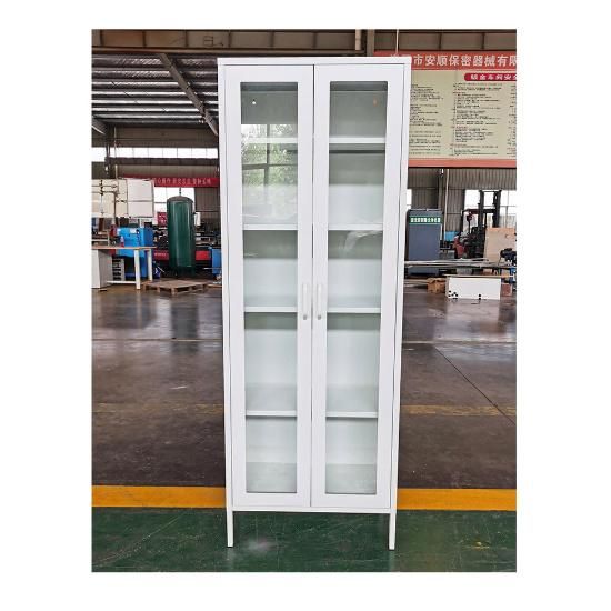 Fas-B01 Glass Door Display Bookcase Home Storage Cabinet White Metal Living Room Cabinet