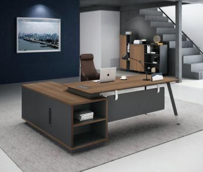 High Grade Wooden L-Shape Executive Office Table with Metal Leg