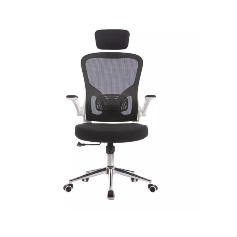 Hot Sale Adjustable Ergonomic Flip-up Arms High Back Executive Sillas White Office Mesh Chair with Headrest