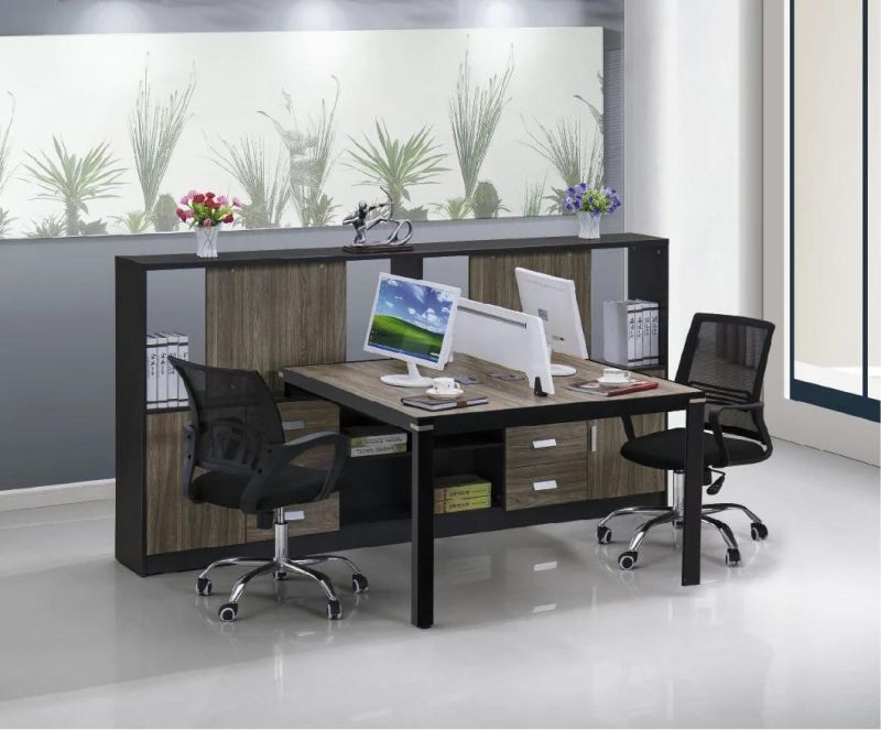 Popular Office Desk 2 Seats Partition with Filing Cabinets