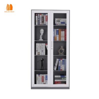 Full Height Glass Swing Door Cupboard Steel Display Storage Cabinet