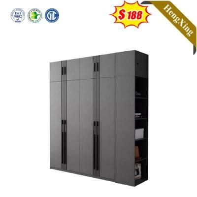 Light Luxury Style Dark Grey Color 4-Lockable Door Storage Cabinet Wardrobe with Drawers