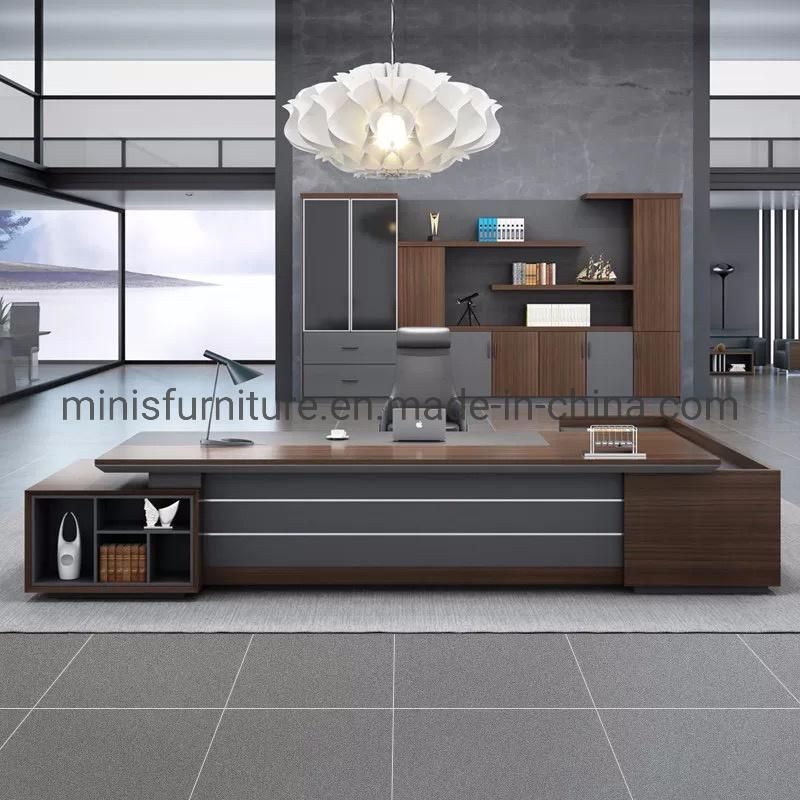 (M-OD1101) Hot Selling CEO Executive Brown Office Table with Small Bookshelf Furniture