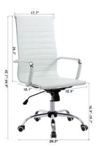 Modern High Back Ribbed Upholstered PU Leather Swivel Office Chair