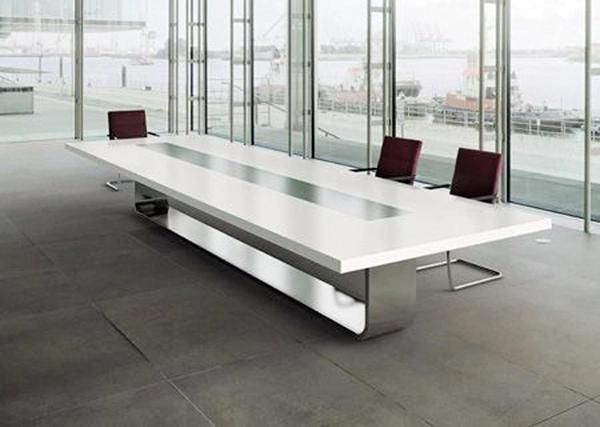 Stone Modern Office Furniture Long Conference Tables White 12 Person Office Meeting Room Desks Commercial Small Boardroom Tables for Hotel/Bank/Hospital