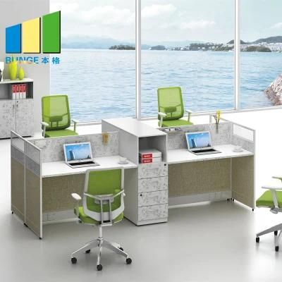 Frosted Glass and Metal Board Desk Open Office Workstation for 4 Person