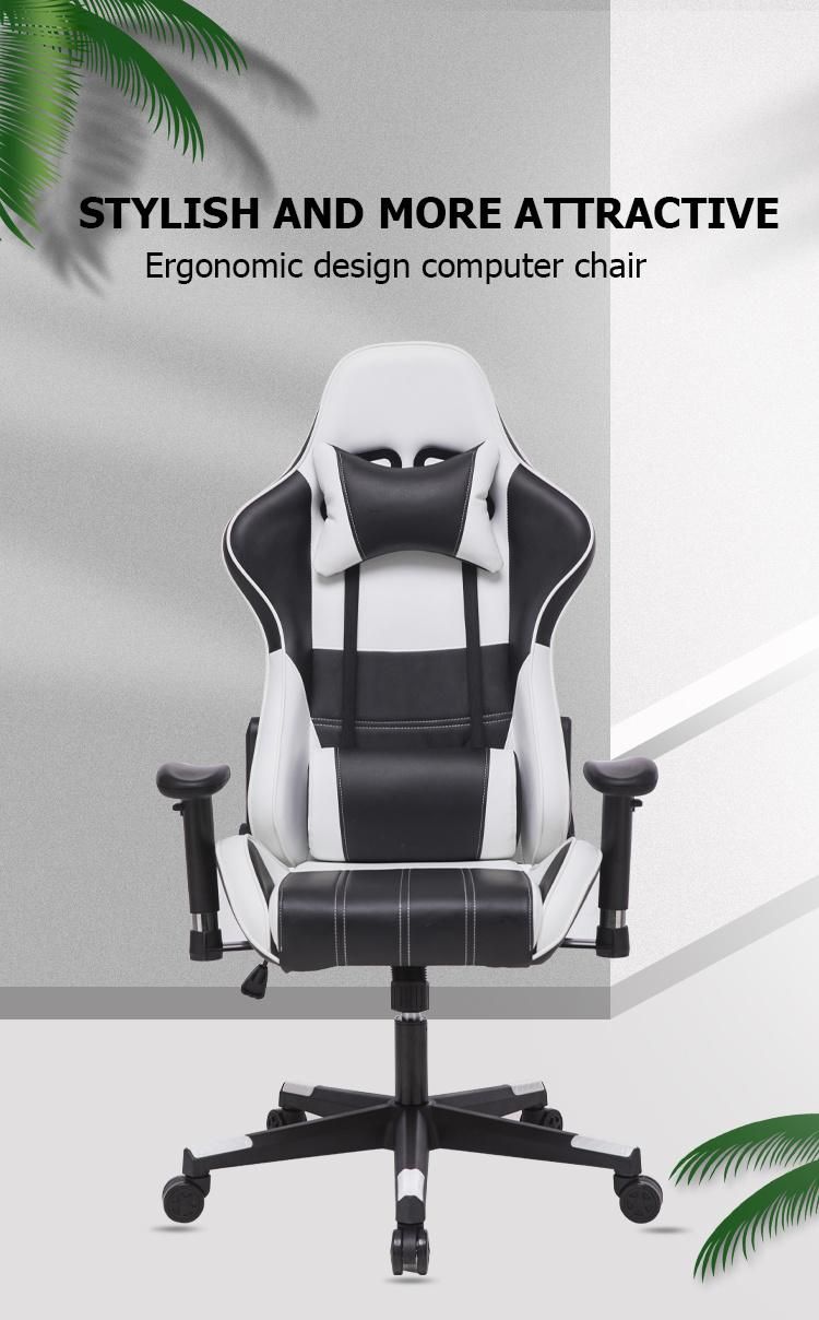 Medior Adjustable Full Back Massage Game Office Chair, PVC Leather and Cotton Padding, Steel Frame Structure