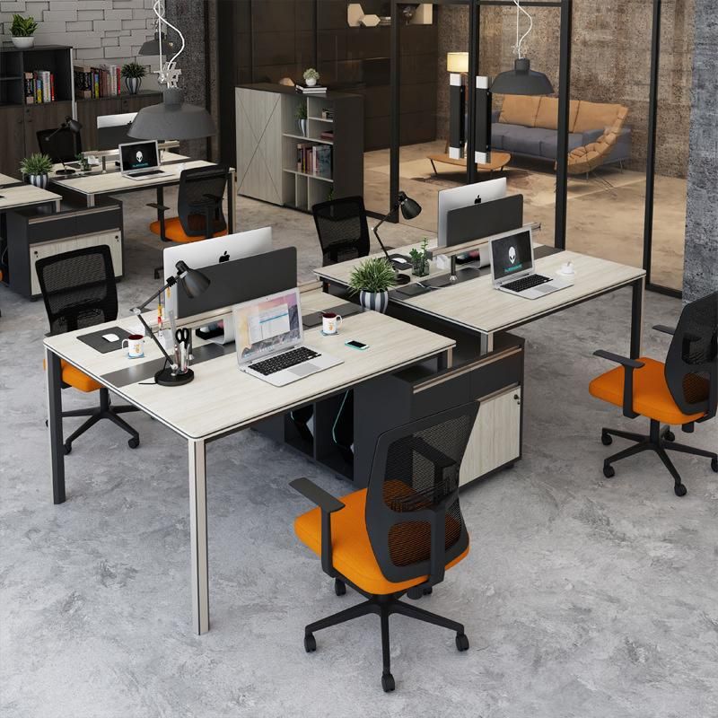 Commercial Computer Wood Screen Desk 4 Person Workstation Office Workbench