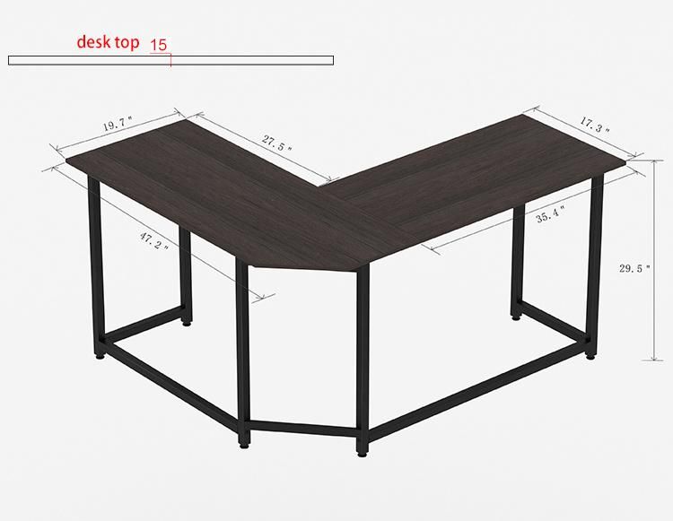 Walnut Laminate/Black Metal Frame L-Shaped Corner Computer Desk Office Study Workstation with Shelves for Home Office