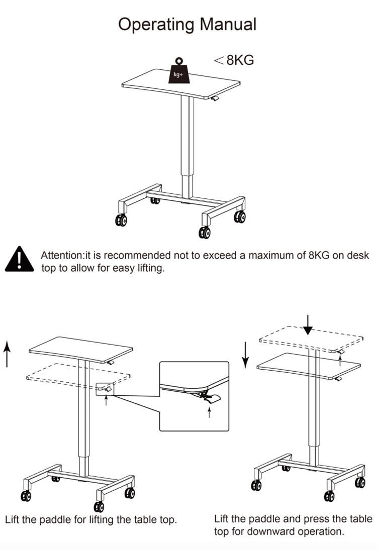 Height Adjustable Desk Mobile Laptop Desk Ergonomic Pneumatic Desk Frame