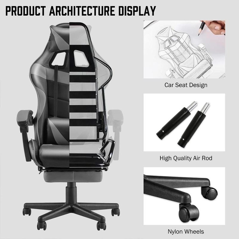 Black Ergonomic High Back Leather Gaming Chair with Footrest China