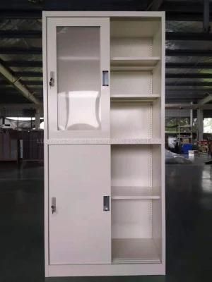 Easy Installation Glass Display Cabinet Sliding 2 Door Storage Steel Cupboard Furniture Metal Office Book Cabinet