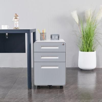 Office Equipment 3 Drawer File Cabinet with Lock, Metal Filling Cabinets for Office Home, Rolling Mobile Pedestal, Grey