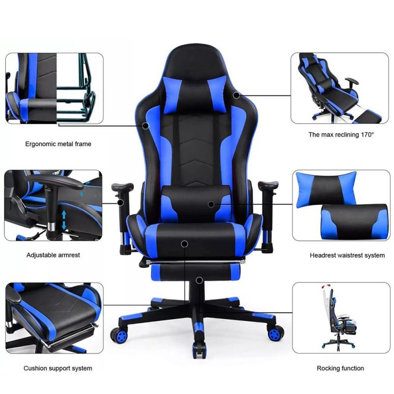 Racing Computer Custom Office Game RGB Logo LED with Footrest Parts Massage Cheap Gaming Chair